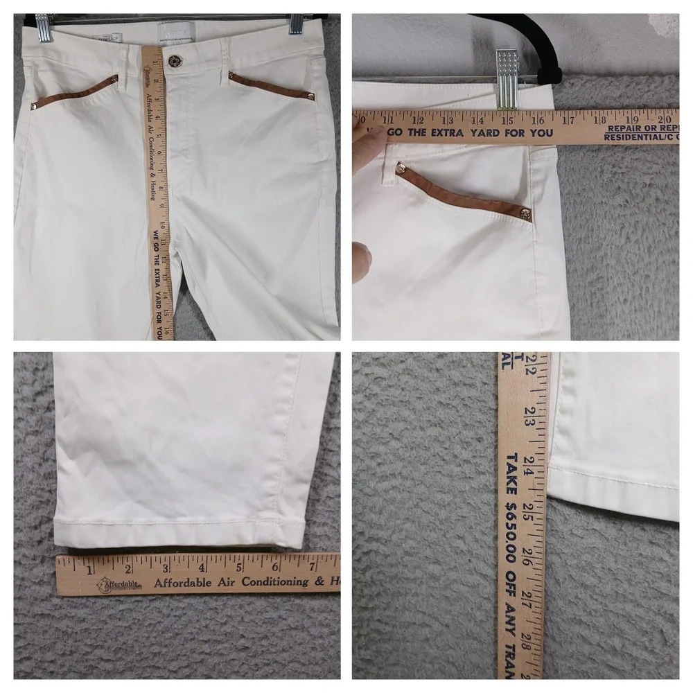 WHBM High Rise Slim Crop Pants Off White‎ Tan Pocket Trim Size 14